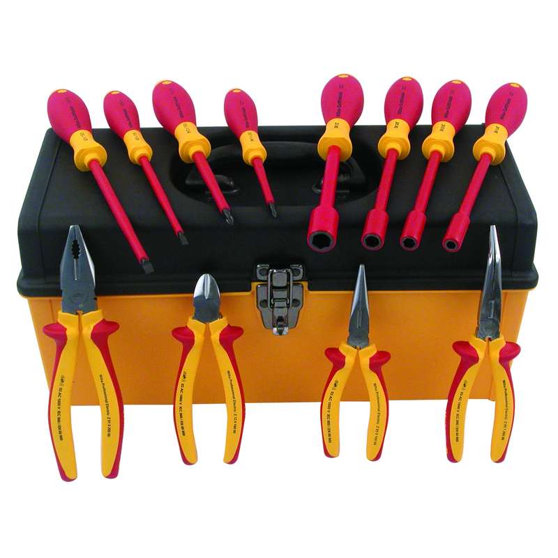 Insulated Pliers and Screwdriver Set in Tool Box, 12 Piece